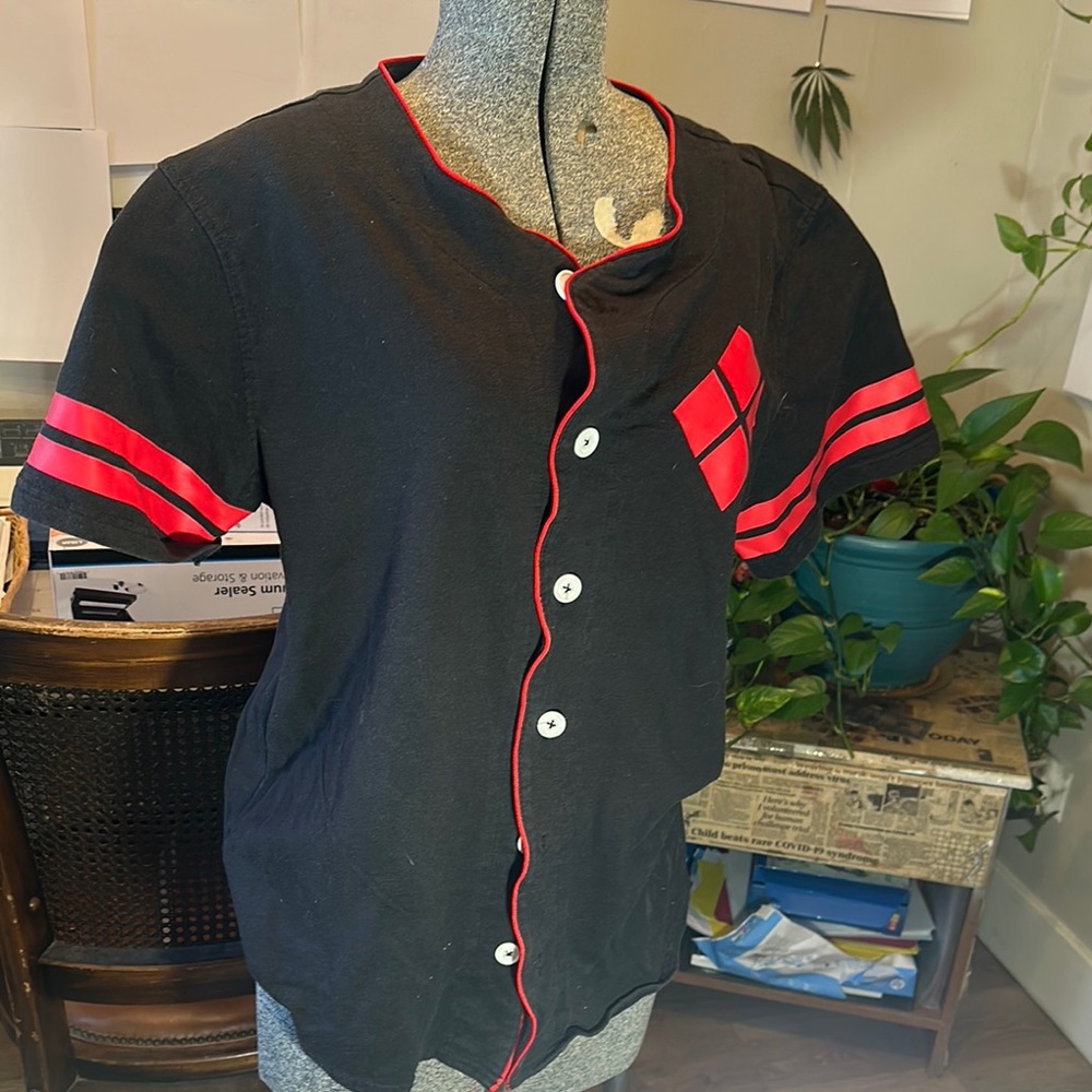 DC Comics Black and Red Casual Button Down Shirt